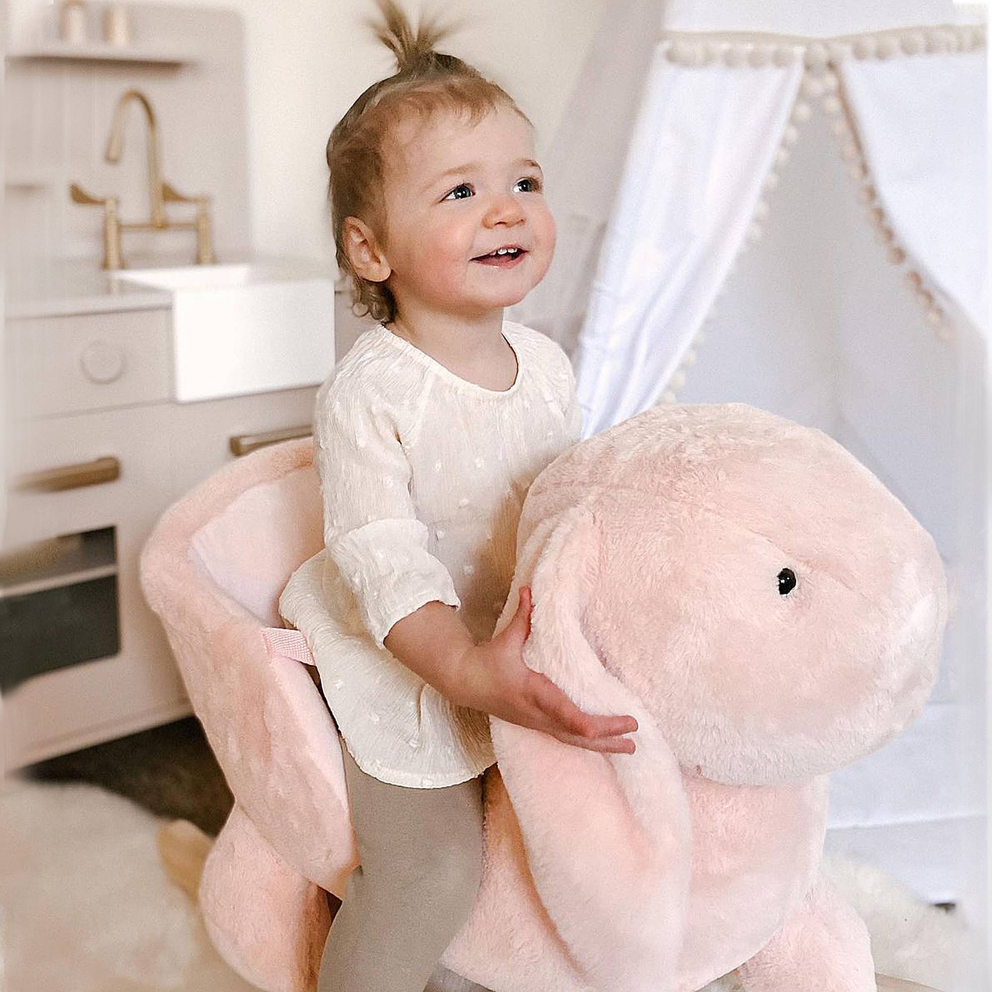 Cheval à Bascule Jouet à Bascule Lapin pour Enfants 18-36 Mois Fauteuil intégré Ceinture de sécurité Fonction sonore clapissement Rose - Image 10