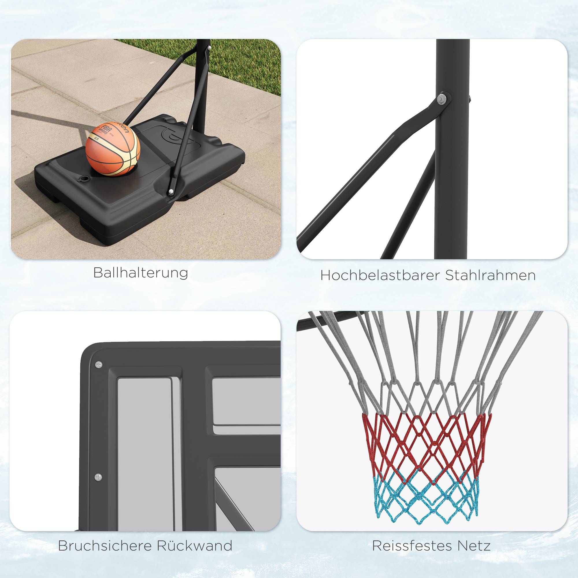 ComfortXL - Panier de basket extérieur acier HDPE noir hauteur 230-305 cm jardin et piscine avec roulettes base lestable - Image 7
