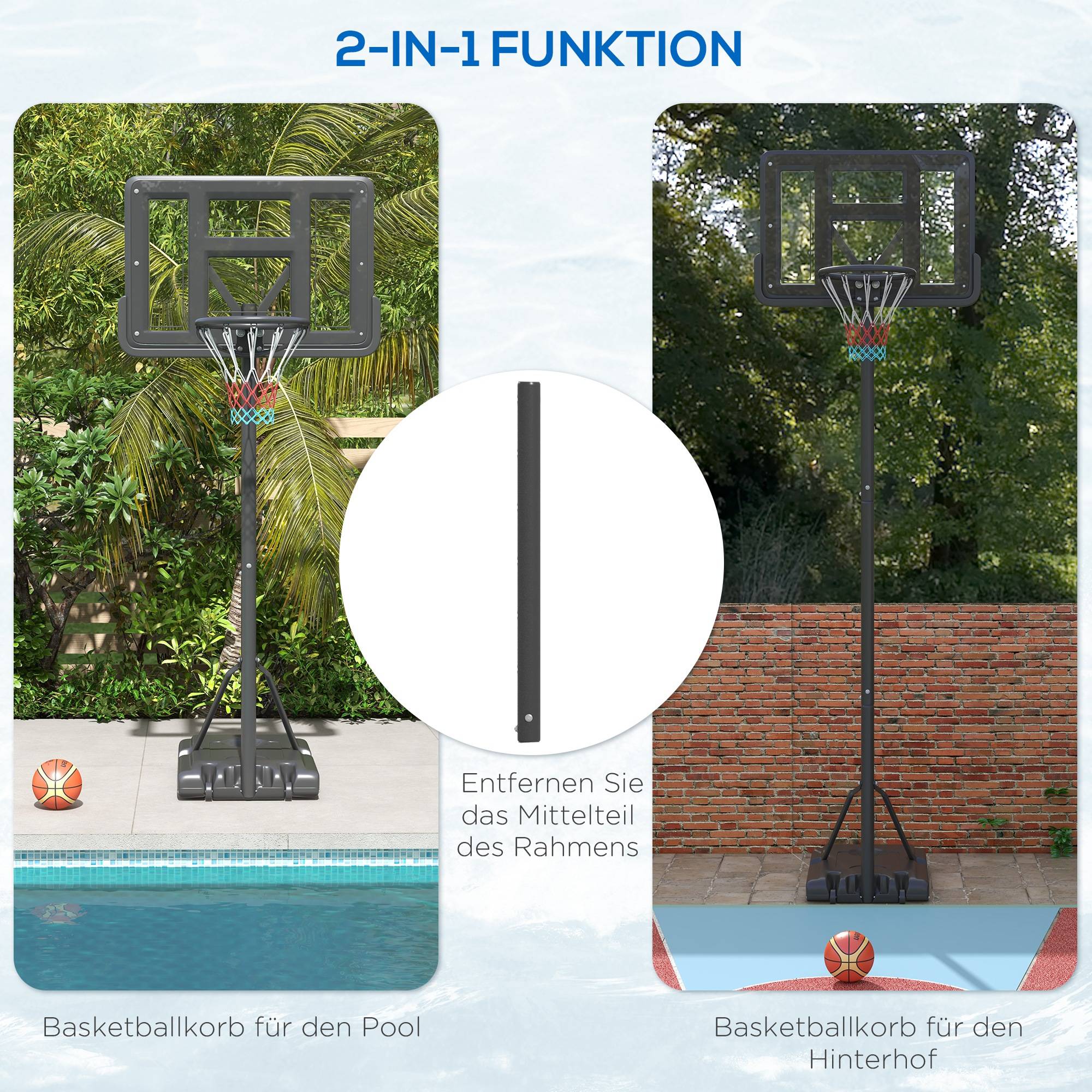 ComfortXL - Panier de basket extérieur acier HDPE noir hauteur 230-305 cm jardin et piscine avec roulettes base lestable - Image 4