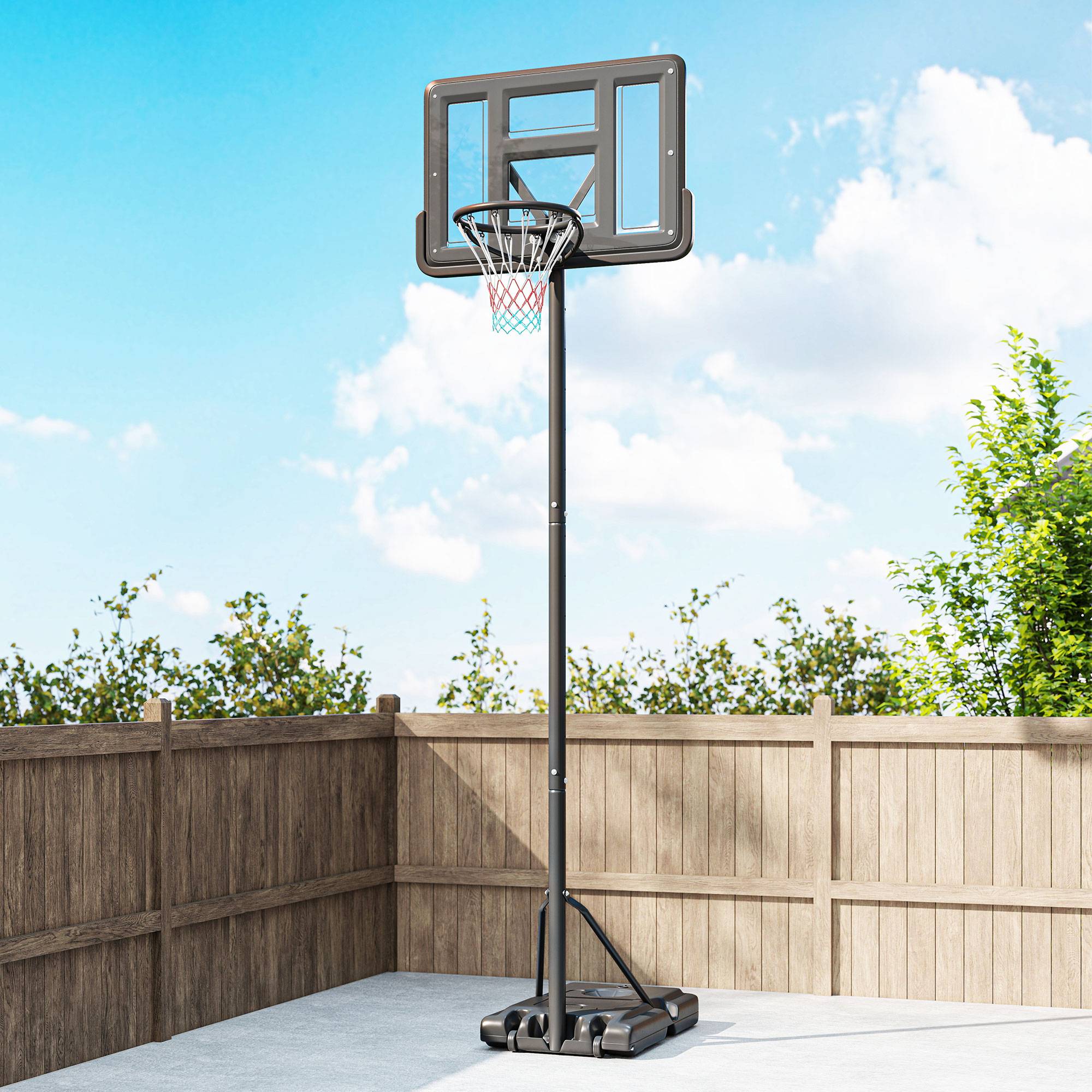 ComfortXL - Panier de basket extérieur acier HDPE noir hauteur 230-305 cm jardin et piscine avec roulettes base lestable - Image 9