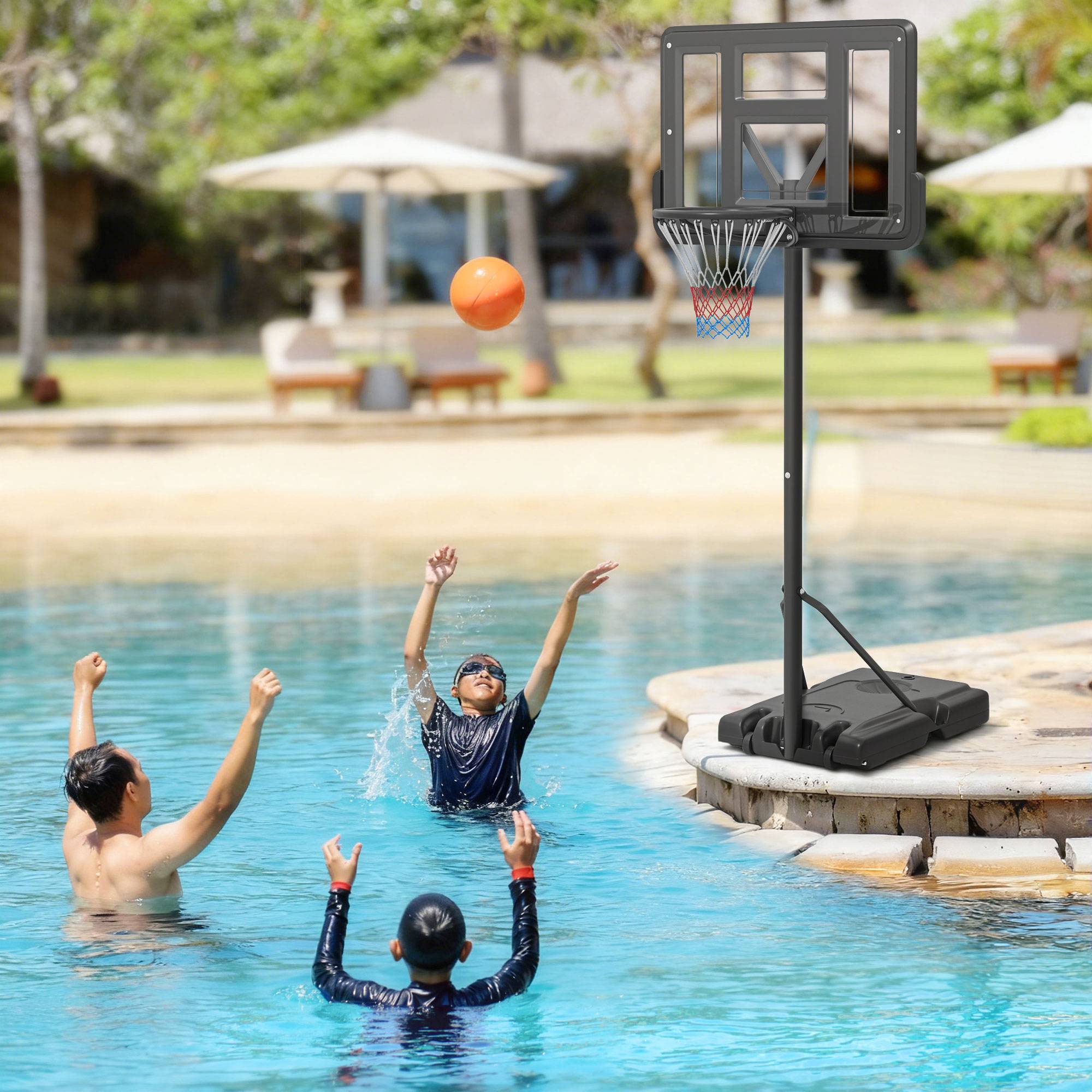 ComfortXL - Panier de basket extérieur acier HDPE noir hauteur 230-305 cm jardin et piscine avec roulettes base lestable - Image 8