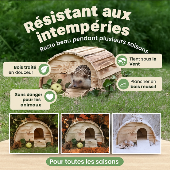 Abri Cabane Mangeoire Hérisson Refuge éxtérieur en bois massif Hibernation Brun"Knut" - Image 3