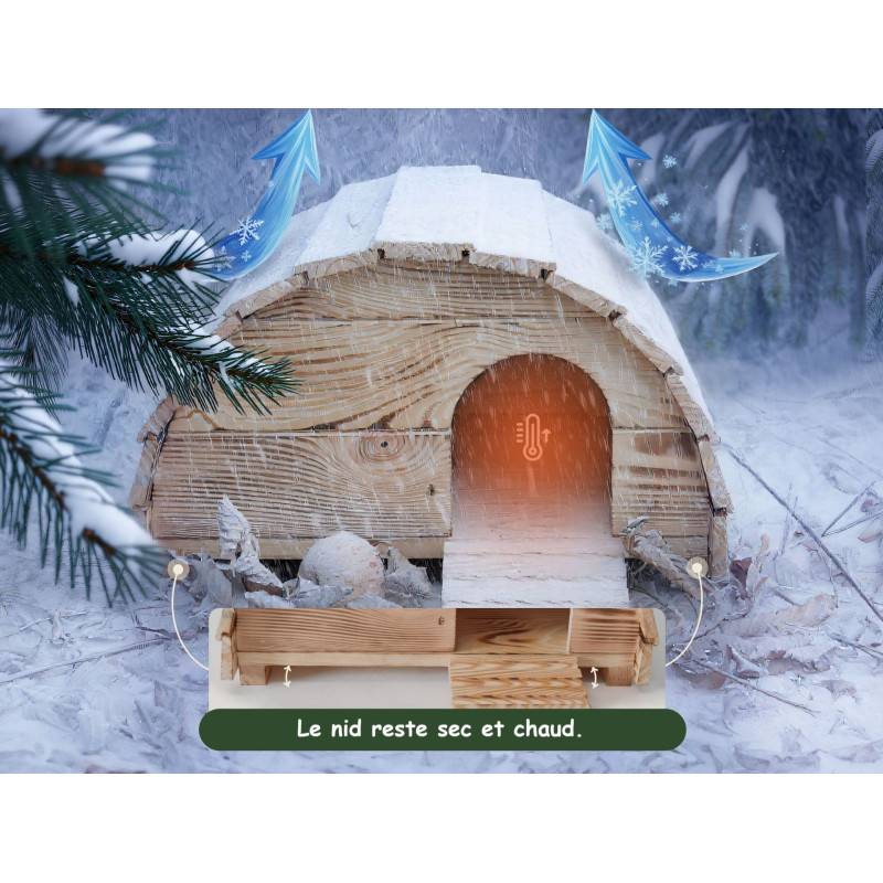 Abri Cabane Mangeoire Hérisson Refuge éxtérieur en bois massif Hibernation Brun"Knut" - Image 4