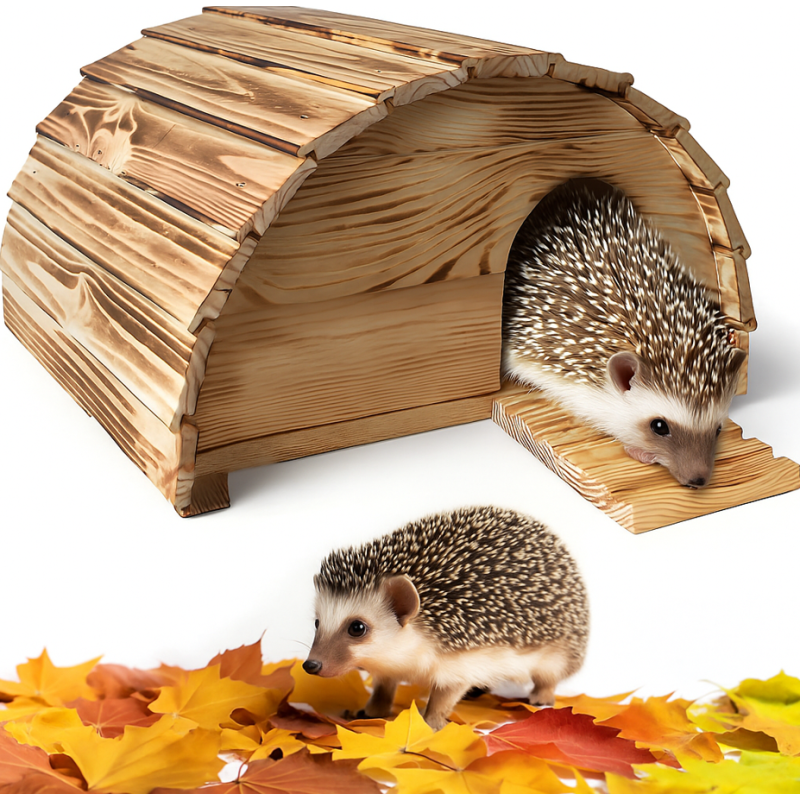 Abri Cabane Mangeoire Hérisson Refuge éxtérieur en bois massif Hibernation Brun"Knut"