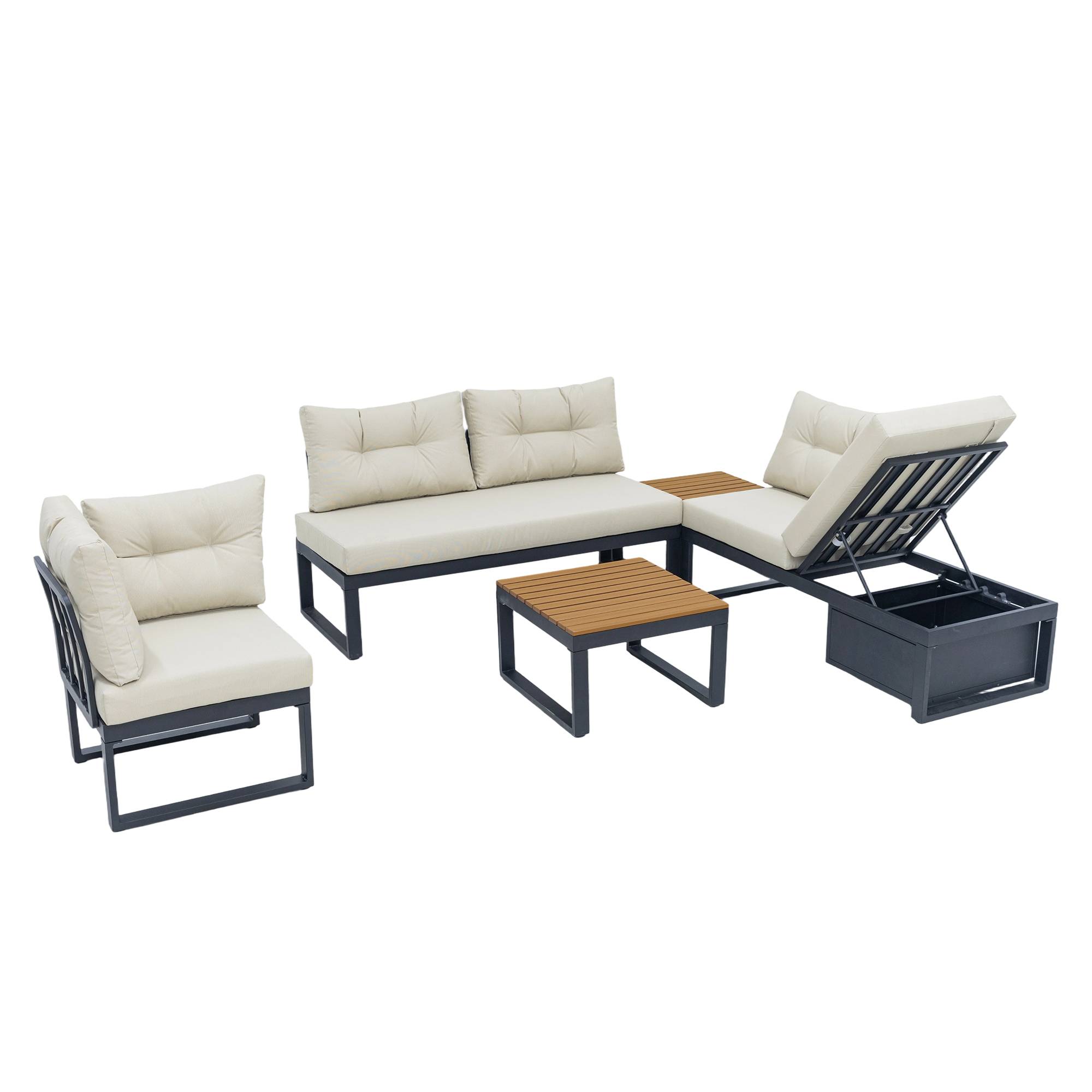 Salon de jardin angle acier polyester pour terrasse modulable et inclinable 191cm Beige - ComfortXL Outdoor Living - Image 2