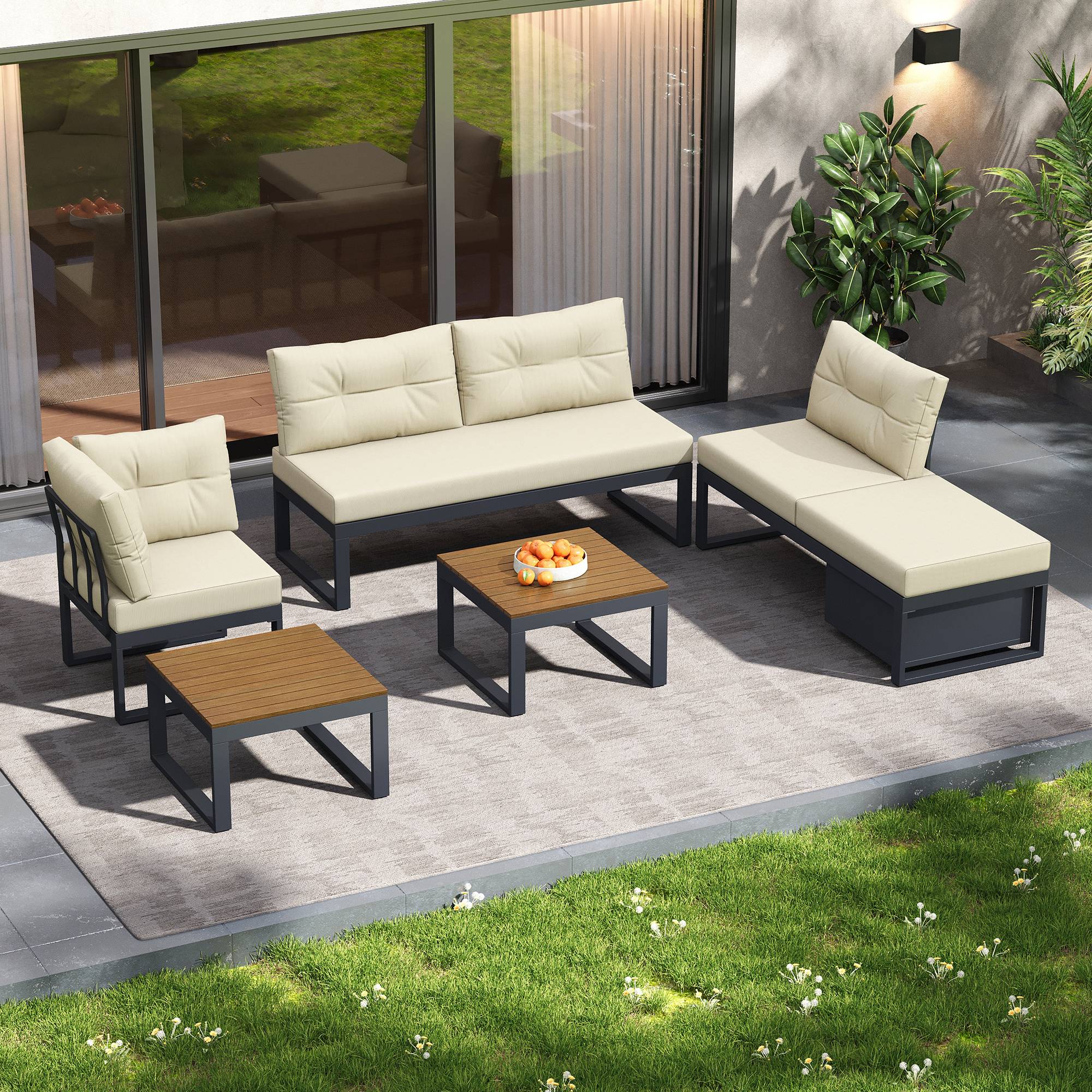 Salon de jardin angle acier polyester pour terrasse modulable et inclinable 191cm Beige - ComfortXL Outdoor Living - Image 8