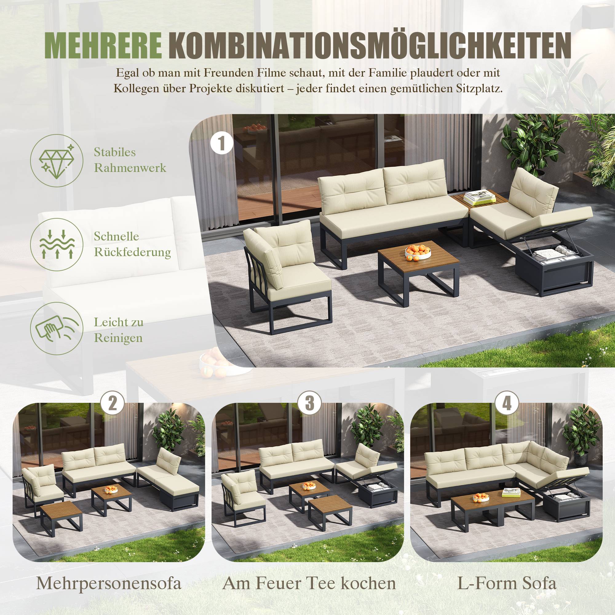 Salon de jardin angle acier polyester pour terrasse modulable et inclinable 191cm Beige - ComfortXL Outdoor Living - Image 4