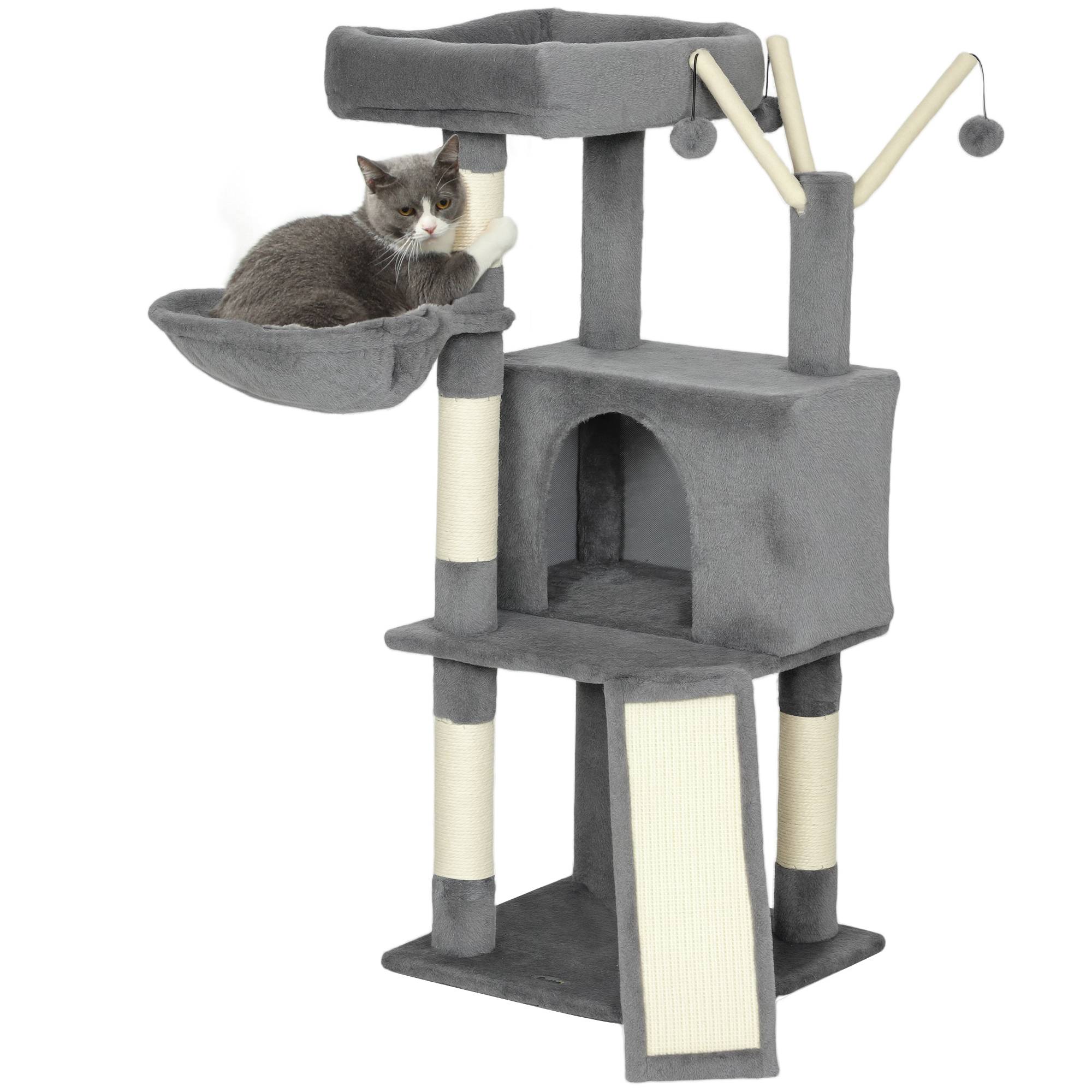 Arbre à Chat avec Griffoirs Sisal Niche Hamac et Tapis Griffoir Tour de Jeu 103 cm Grise - ComfortXL Outdoor Living - Image 1