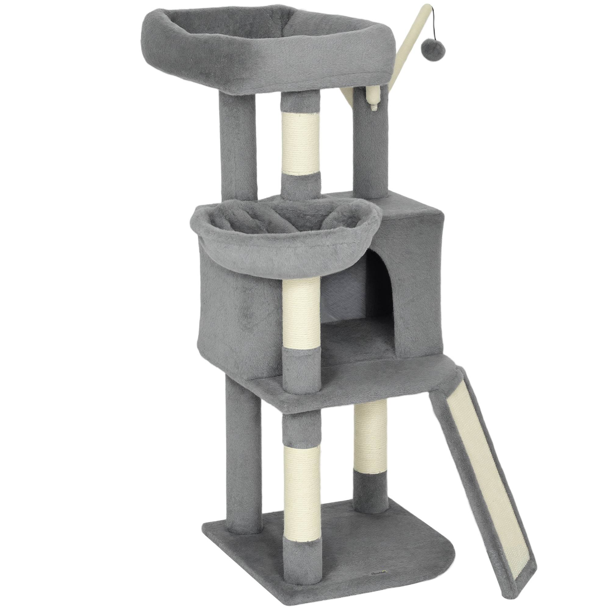Arbre à Chat avec Griffoirs Sisal Niche Hamac et Tapis Griffoir Tour de Jeu 103 cm Grise - ComfortXL Outdoor Living - Image 2