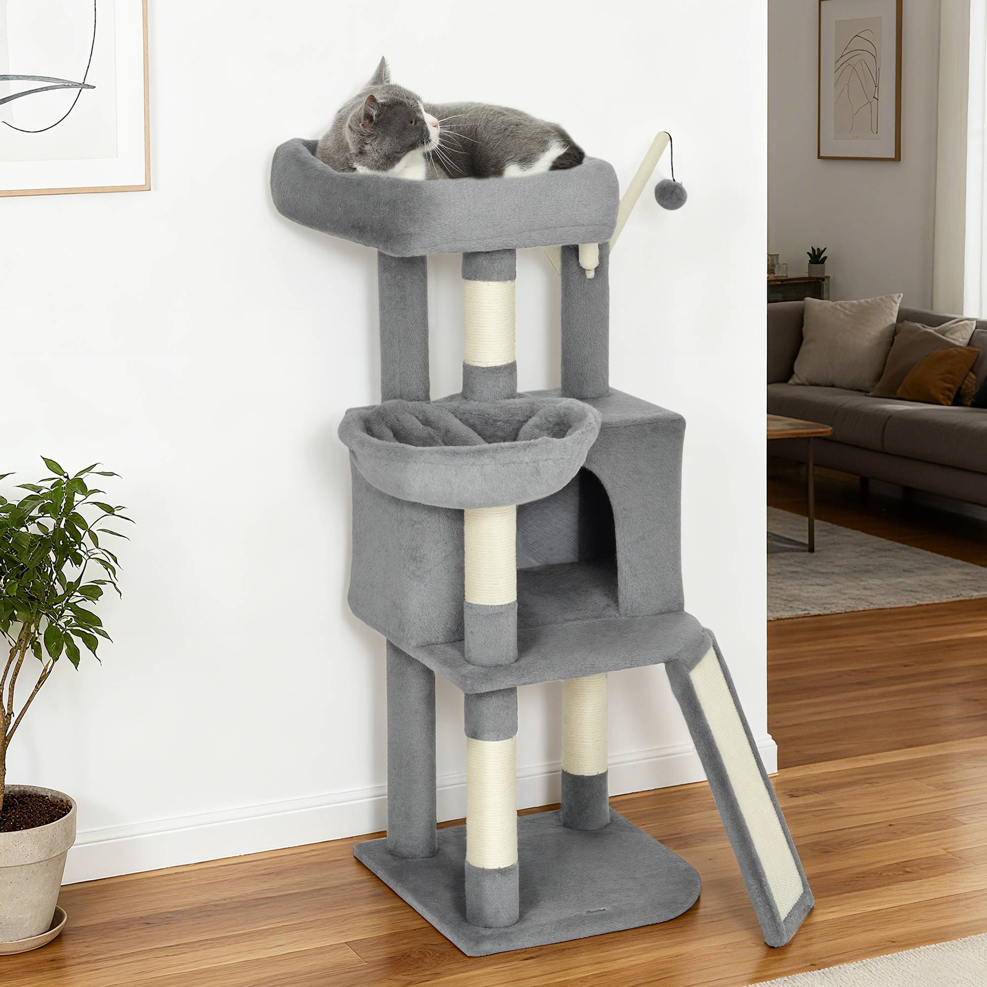 Arbre à Chat avec Griffoirs Sisal Niche Hamac et Tapis Griffoir Tour de Jeu 103 cm Grise - ComfortXL Outdoor Living - Image 4
