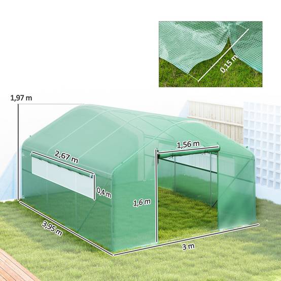 Serre Tunnel de Jardin 12 m² 4 x 3 x 2 m, Portes Enroulables et Grandes Fenêtres - Image 5