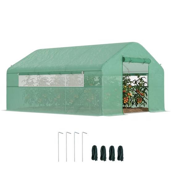Serre Tunnel de Jardin 12 m² 4 x 3 x 2 m, Portes Enroulables et Grandes Fenêtres - Image 1