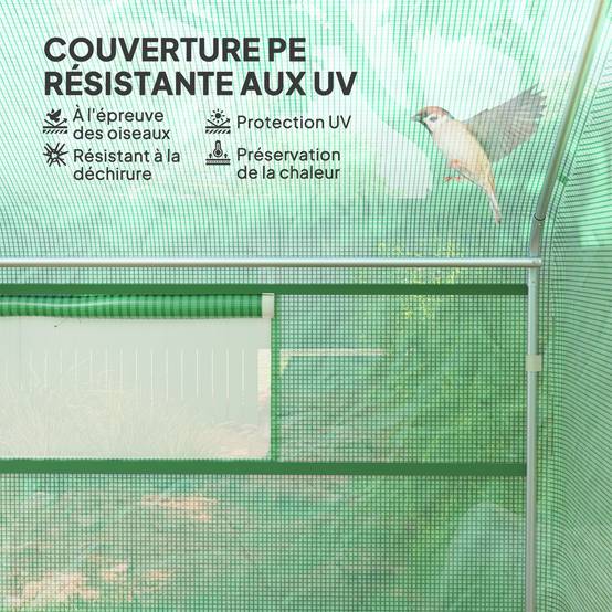 Serre Tunnel de Jardin 12 m² 4 x 3 x 2 m, Portes Enroulables et Grandes Fenêtres - Image 7