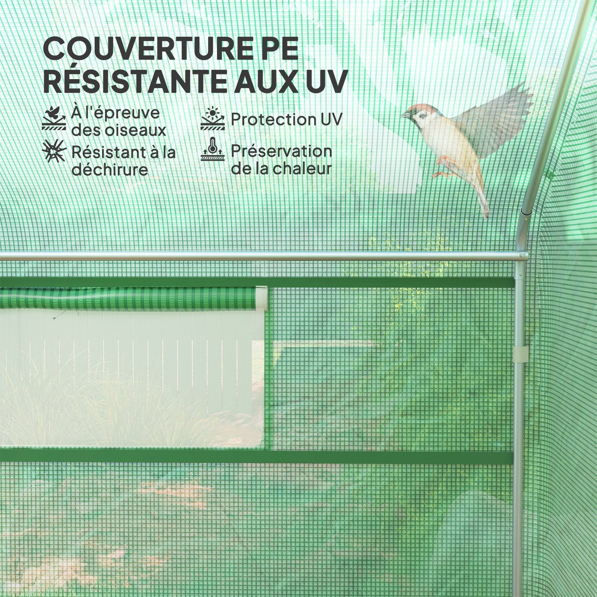 Serre Tunnel de Jardin 12 m² 4 x 3 x 2 m, Portes Enroulables et Grandes Fenêtres - Image 7