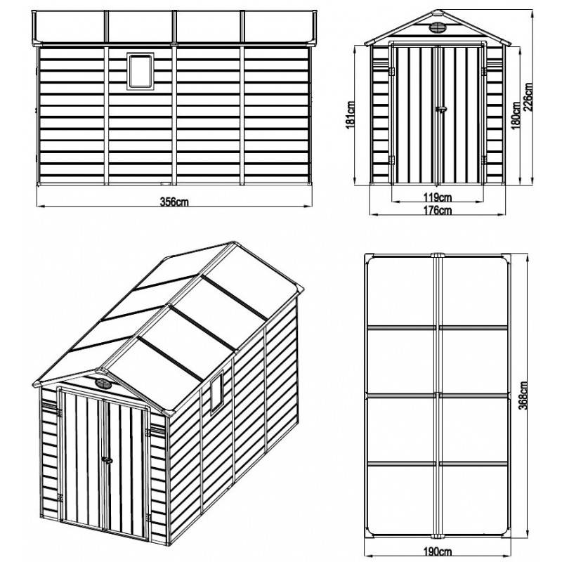 Abri de jardin résine beige 6,99m² avec kit d'ancrage et double porte Jôbu - Image 5