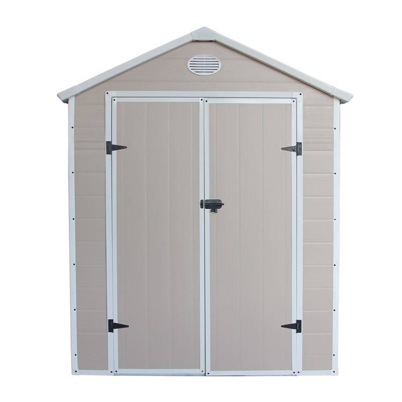 Abri de jardin résine beige 6,99m² avec kit d'ancrage et double porte Jôbu - Image 7