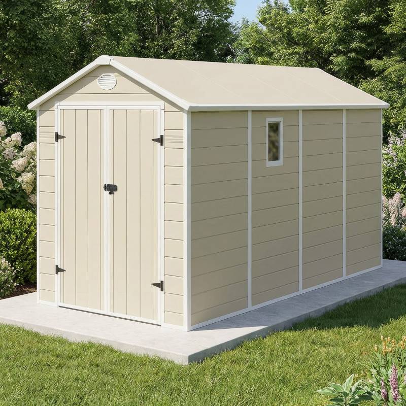 Abri de jardin résine beige 6,99m² avec kit d'ancrage et double porte Jôbu - Image 2