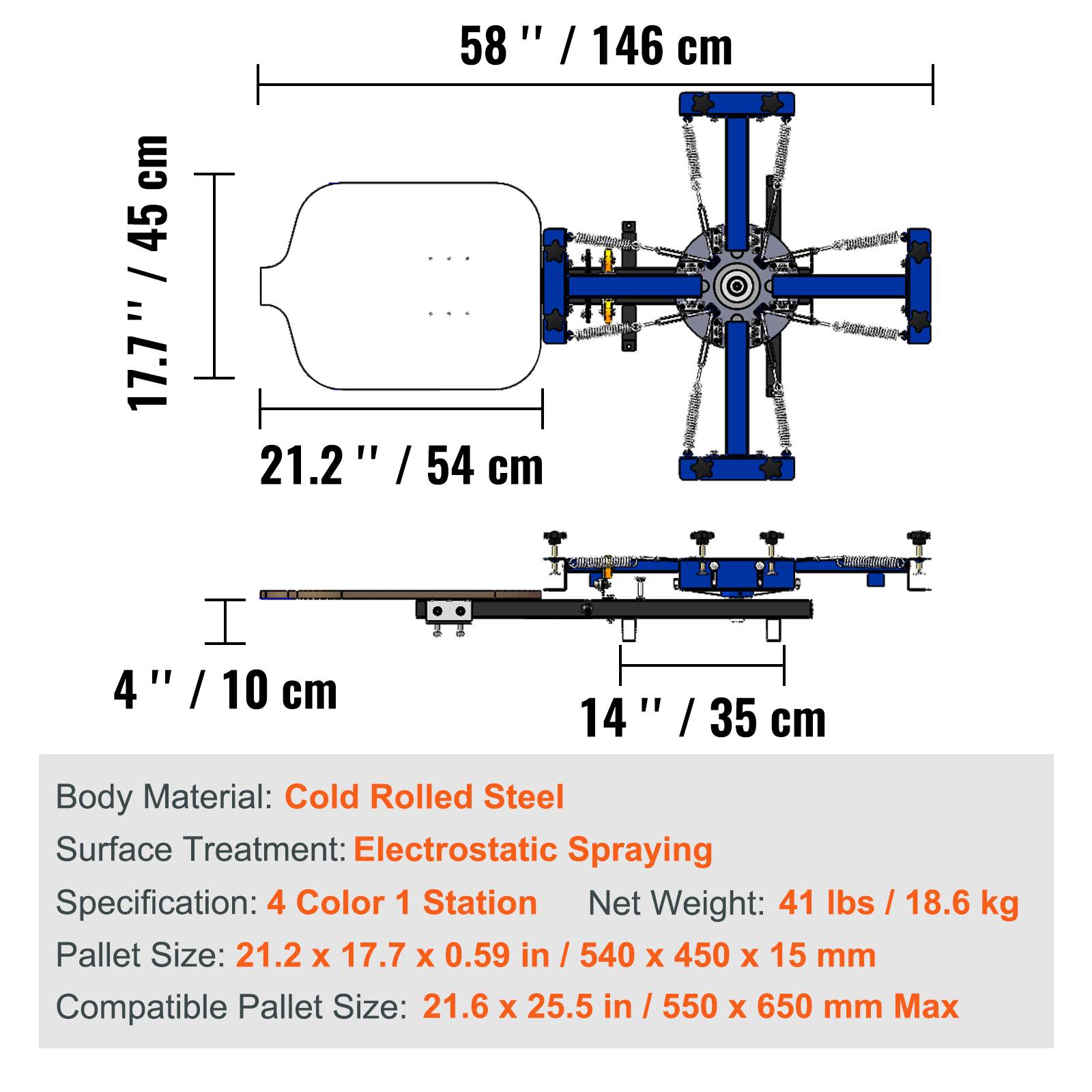 Vevor - VEVOR Machine sérigraphie 4 couleurs, 1 station. Plateau 54x45 cm, rotative 360°. Pour T-shirts, bois. - Image 7