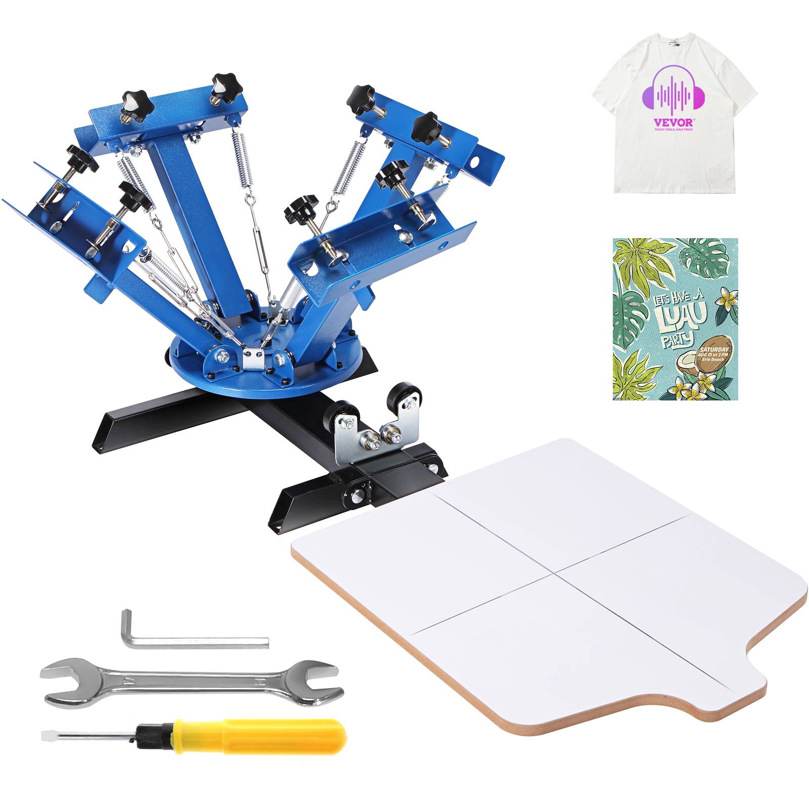 Vevor - VEVOR Machine sérigraphie 4 couleurs, 1 station. Plateau 54x45 cm, rotative 360°. Pour T-shirts, bois. - Image 1