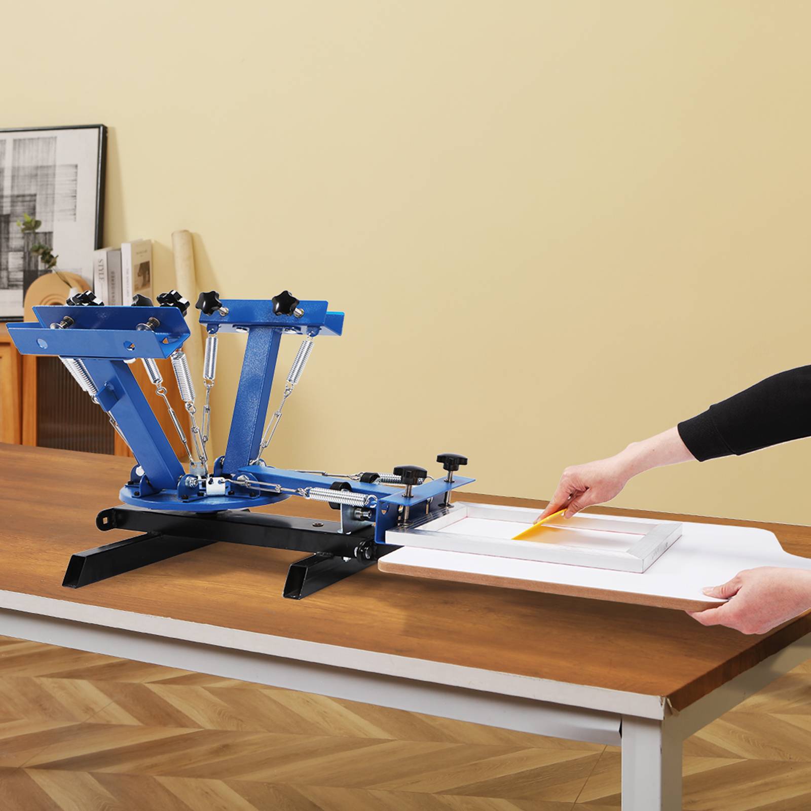 Vevor - VEVOR Machine sérigraphie 4 couleurs, 1 station. Plateau 54x45 cm, rotative 360°. Pour T-shirts, bois. - Image 8