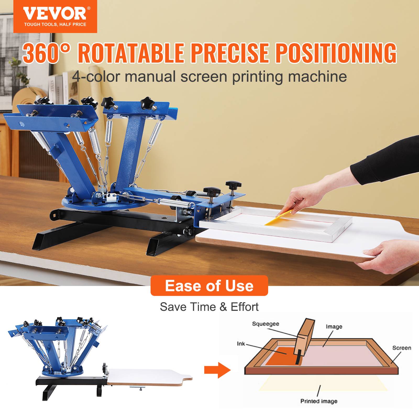 Vevor - VEVOR Machine sérigraphie 4 couleurs, 1 station. Plateau 54x45 cm, rotative 360°. Pour T-shirts, bois. - Image 2