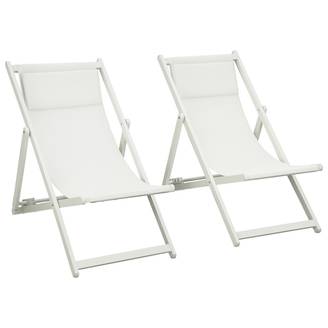 Ensemble de 2 chaises longues pliables aluminium avec dossier réglable 5 positions et appui-tête 60x100x85 cm blanc