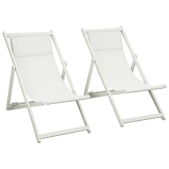Ensemble de 2 chaises longues pliables aluminium avec dossier réglable 5 positions et appui-tête 60x100x85 cm blanc - Image 1