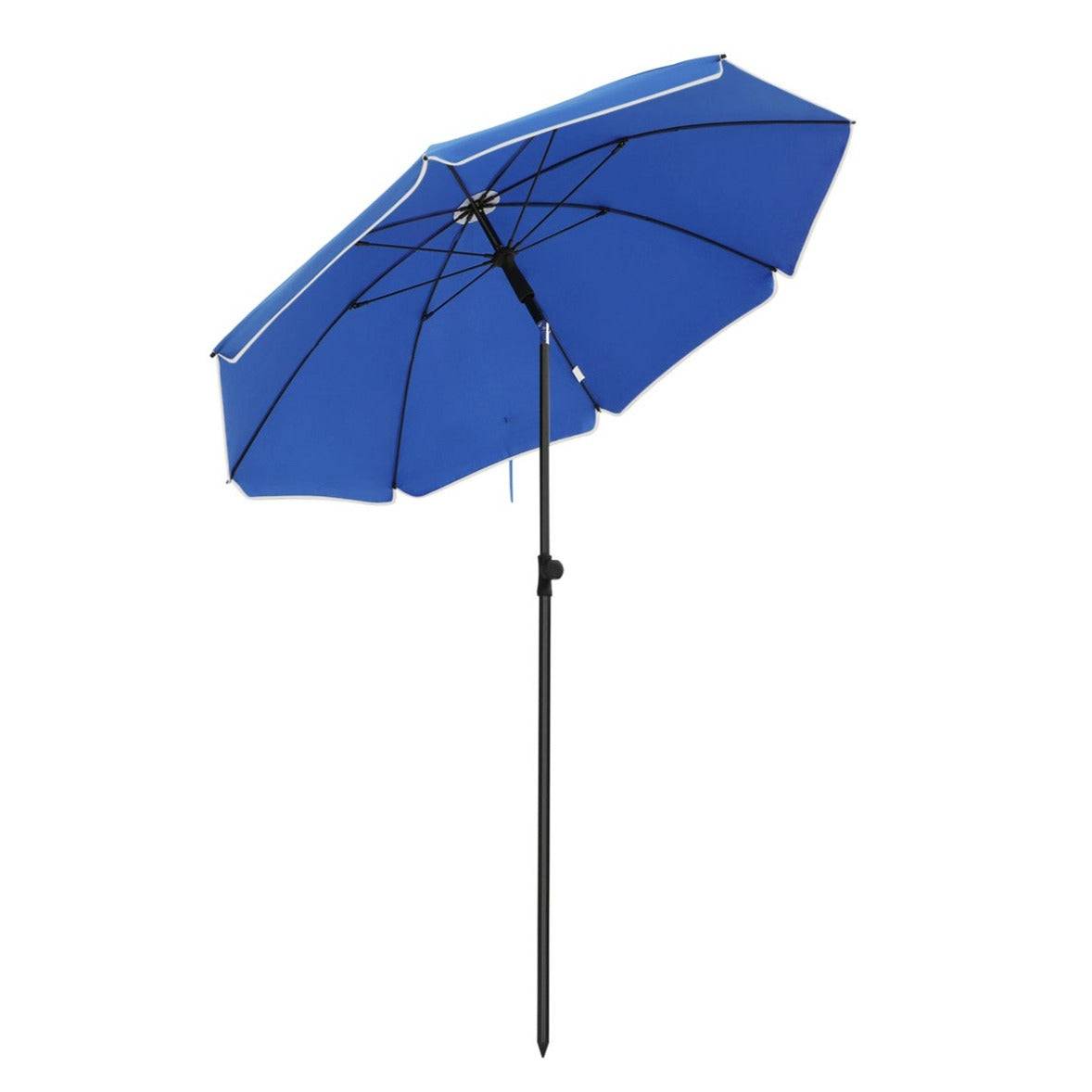Helloshop26 - Parasol droit diamètre 160 cm UV 50+ nervures en fibre de verre toile polyester inclinable sac de transport terrasse jardin balcon plage bleu - Image 2