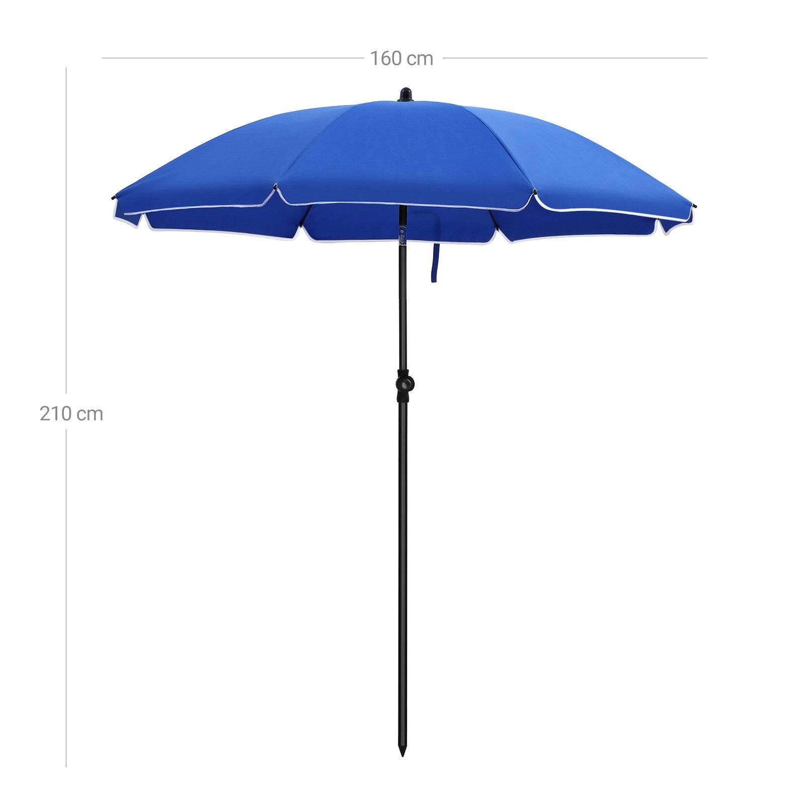 Helloshop26 - Parasol droit diamètre 160 cm UV 50+ nervures en fibre de verre toile polyester inclinable sac de transport terrasse jardin balcon plage bleu - Image 4
