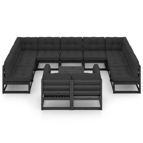 Vidaxl - Salon de jardin 12 pcs avec coussins Noir Bois de pin massif vidaXL 3077273 - Image 4