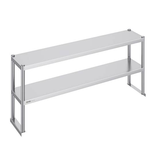 Vevor - VEVOR Étagère deux niveaux acier inoxydable 12x60 pouces, hauteur réglable, pour cuisine, restaurant, atelier. - Image 1