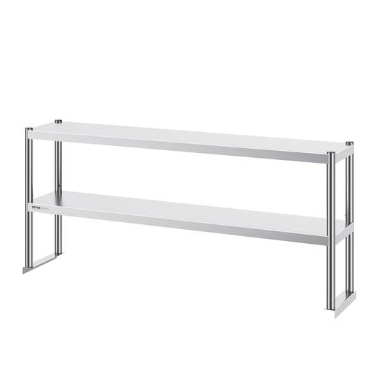 Vevor - VEVOR Étagère deux niveaux acier inoxydable 12x60 pouces, hauteur réglable, pour cuisine, restaurant, atelier. - Image 9