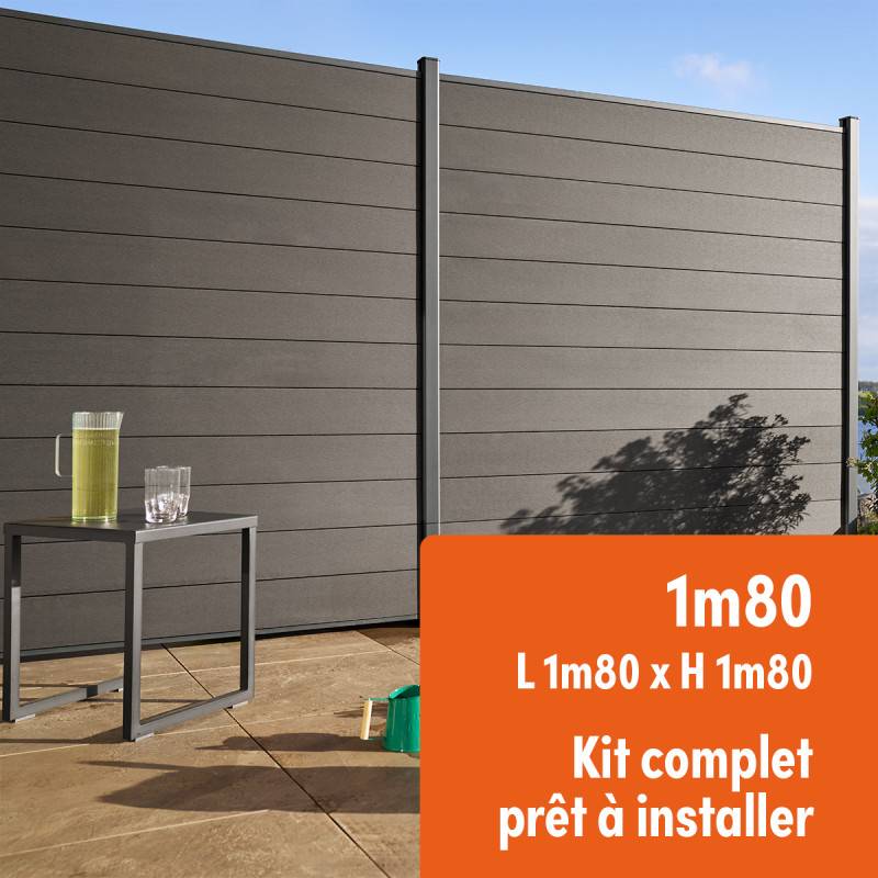 Kit clôture composite et aluminium à sceller H 1m80 L 1m80 gris anthracite avec renforts acier - Palissade - Brise vue - Easy Clôture - Image 1