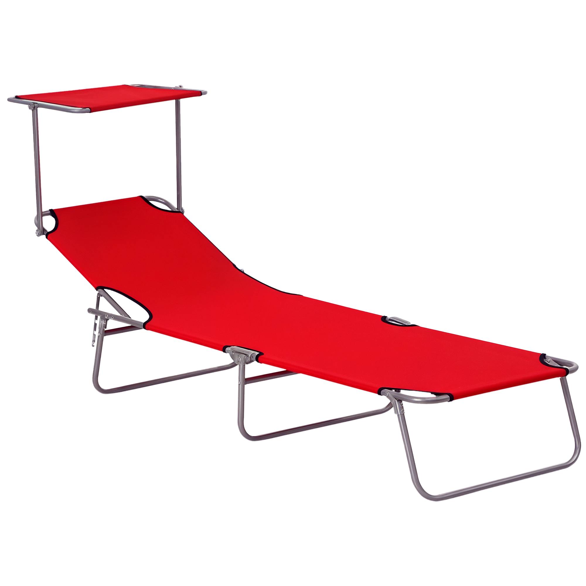 Chaise longue jardin pliante auvent réglable dossier inclinable 4 positions rouge, transat rouge avec pare-soleil réglable - Image 1