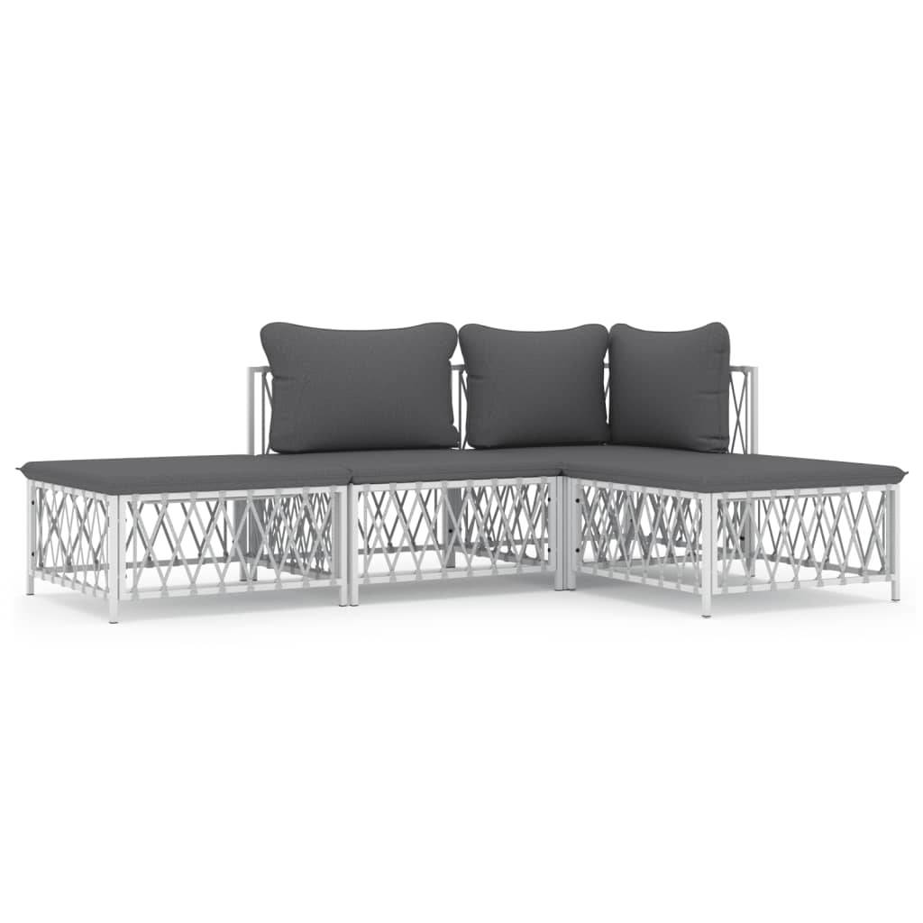 Helloshop26 - Salon de jardin meuble d'extérieur ensemble de mobilier 4 pièces avec coussins blanc acier - Image 1