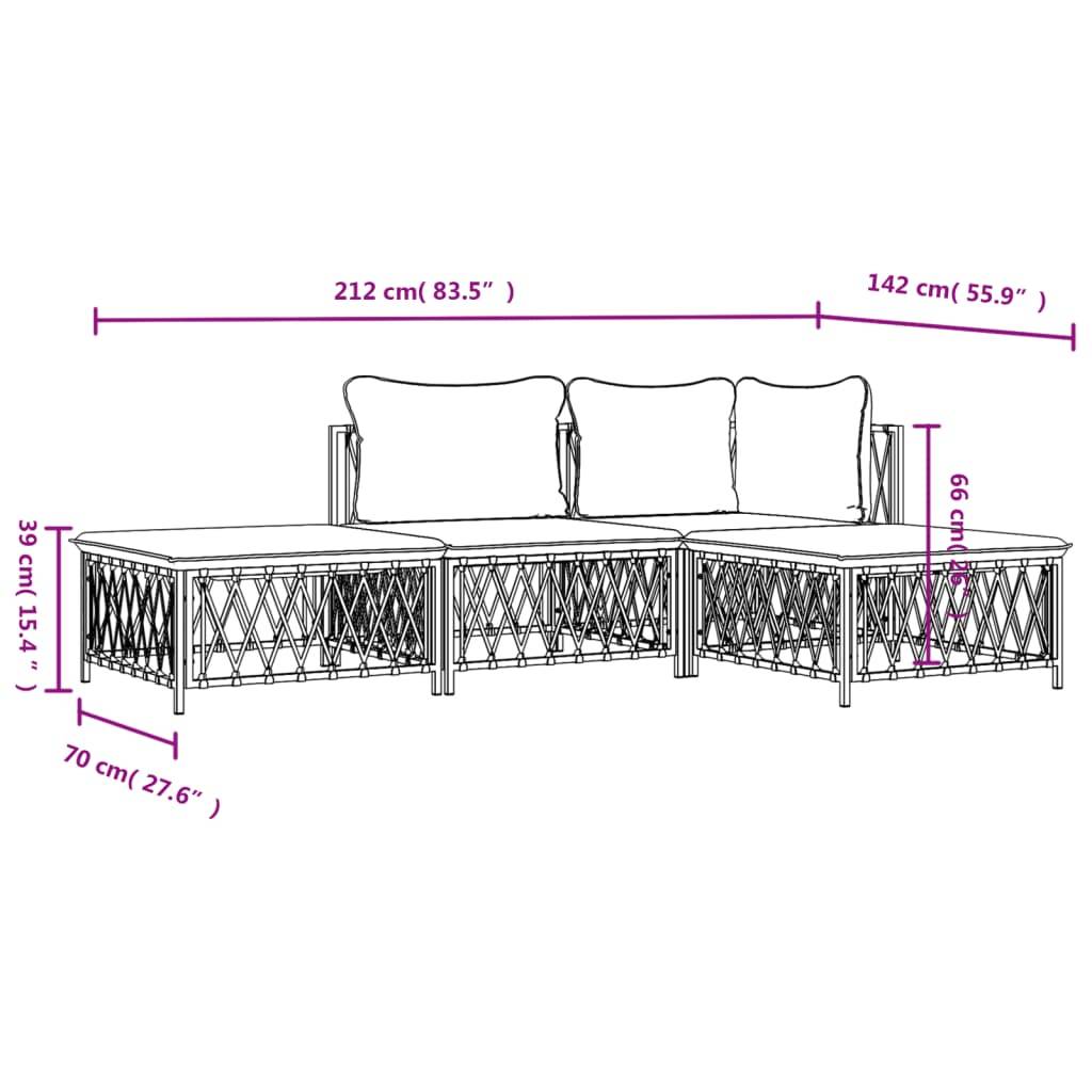 Helloshop26 - Salon de jardin meuble d'extérieur ensemble de mobilier 4 pièces avec coussins blanc acier - Image 7