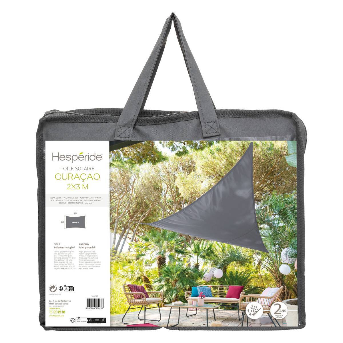 Hesperide - Voile d'ombrage rectangulaire "Curacao" ardoise 3x2m en polyester Hespéride - Image 2