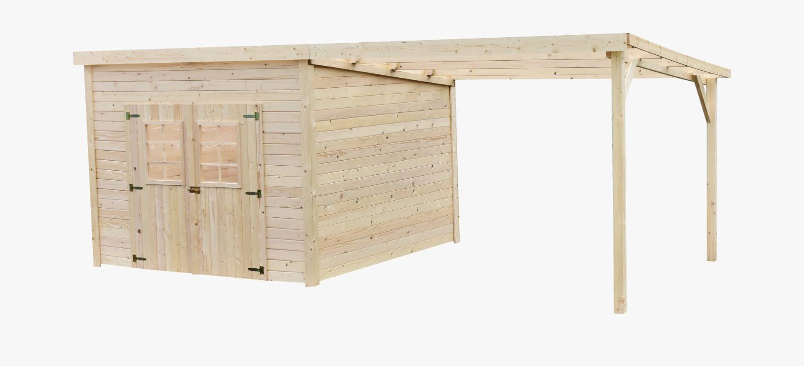 Habrita - Abri Madriers bois massif - 28 mm - surface extérieur 18,06 m2 avec bucher - Toit monopente- Toiture polycarbonate double peau - Image 4