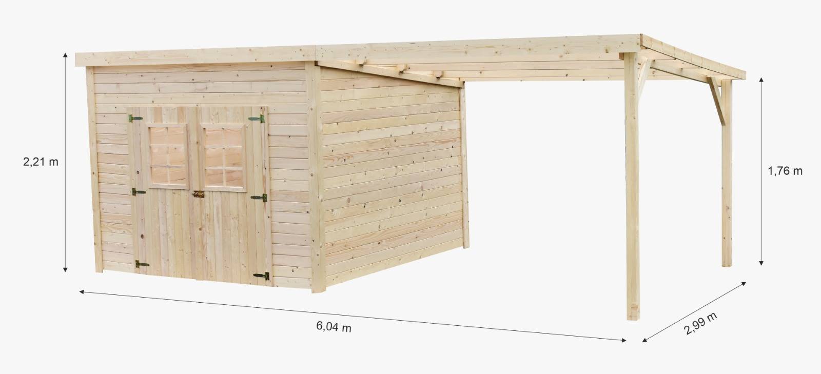 Habrita - Abri Madriers bois massif - 28 mm - surface extérieur 18,06 m2 avec bucher - Toit monopente- Toiture polycarbonate double peau - Image 3
