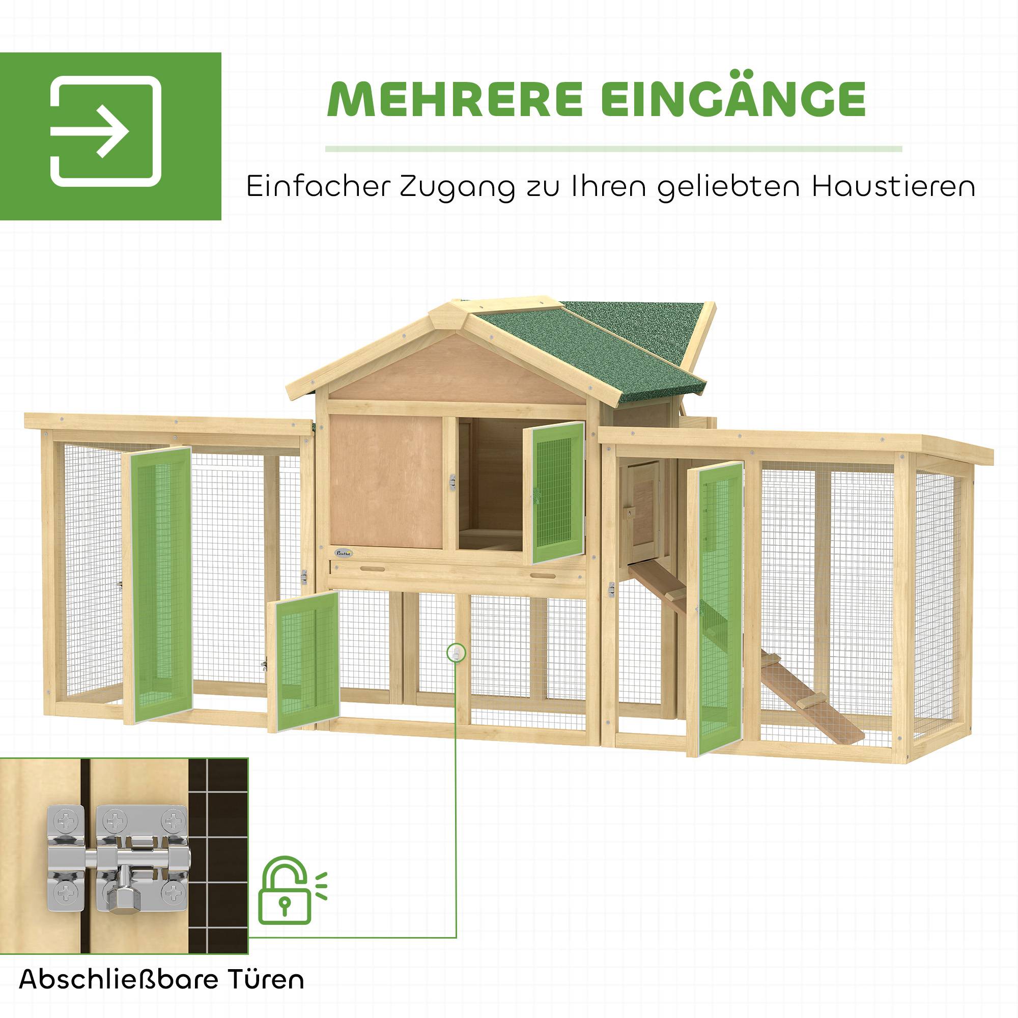 Poulailler en bois avec pondoir, toit étanche, perchoir, enclos, rampe, 204 x 85 x 93 cm, bois naturel - Image 7