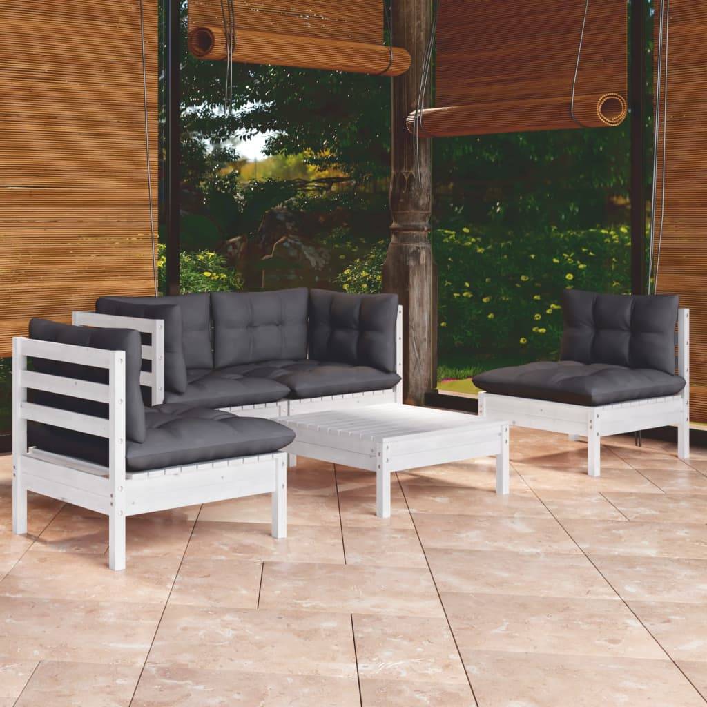 Prolenta Premium - Salon complet 5 places bois de pin et tissu (100 % polyester) blanc 63,5 x 63,5 x 62,5 cm - Prolen - Image 2