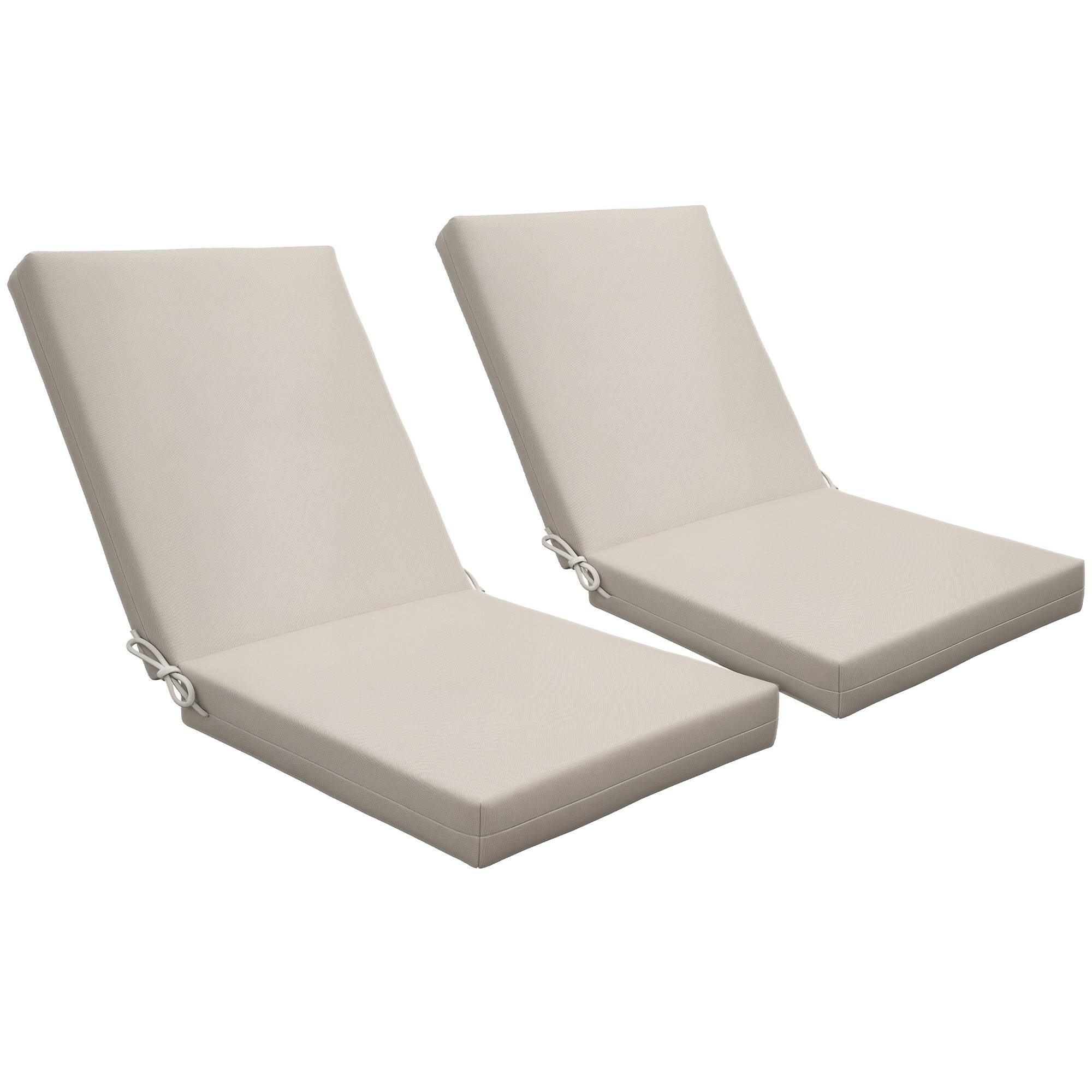 Lot de 2 coussins d'extérieur pour fauteuil chaise à dossier avec attaches rembourrage 8 cm, dim. 112L x 51l cm, beige - Image 1