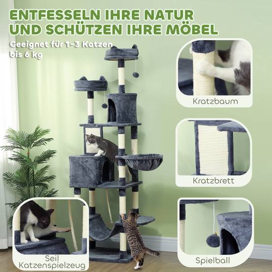 Grand arbre à chat Sisal grands chats Plateformes multiples 60x50x206cm Gris foncé - ComfortXL Outdoor Living - Image 8