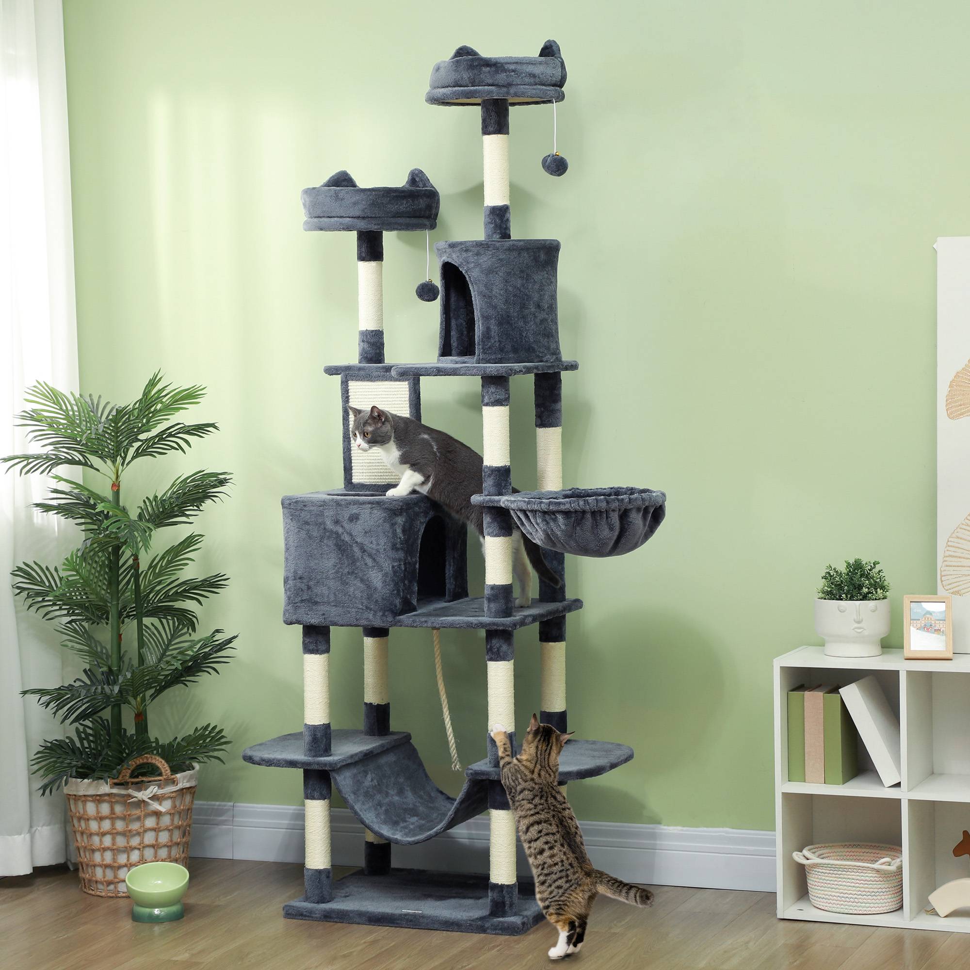 Grand arbre à chat Sisal grands chats Plateformes multiples 60x50x206cm Gris foncé - ComfortXL Outdoor Living - Image 3