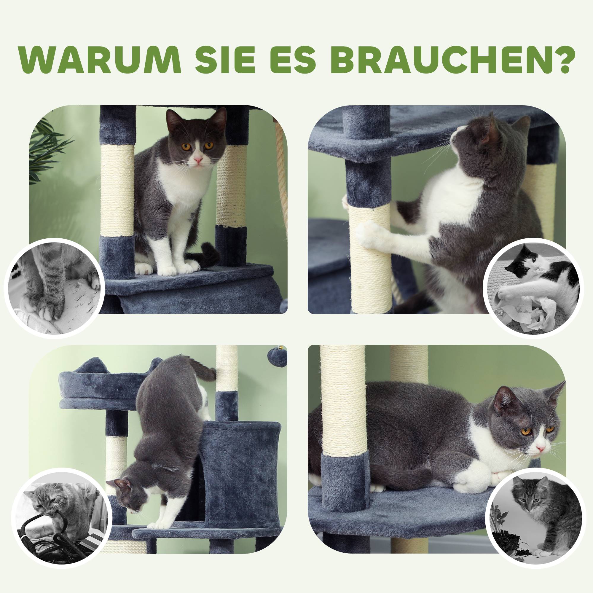 Grand arbre à chat Sisal grands chats Plateformes multiples 60x50x206cm Gris foncé - ComfortXL Outdoor Living - Image 9