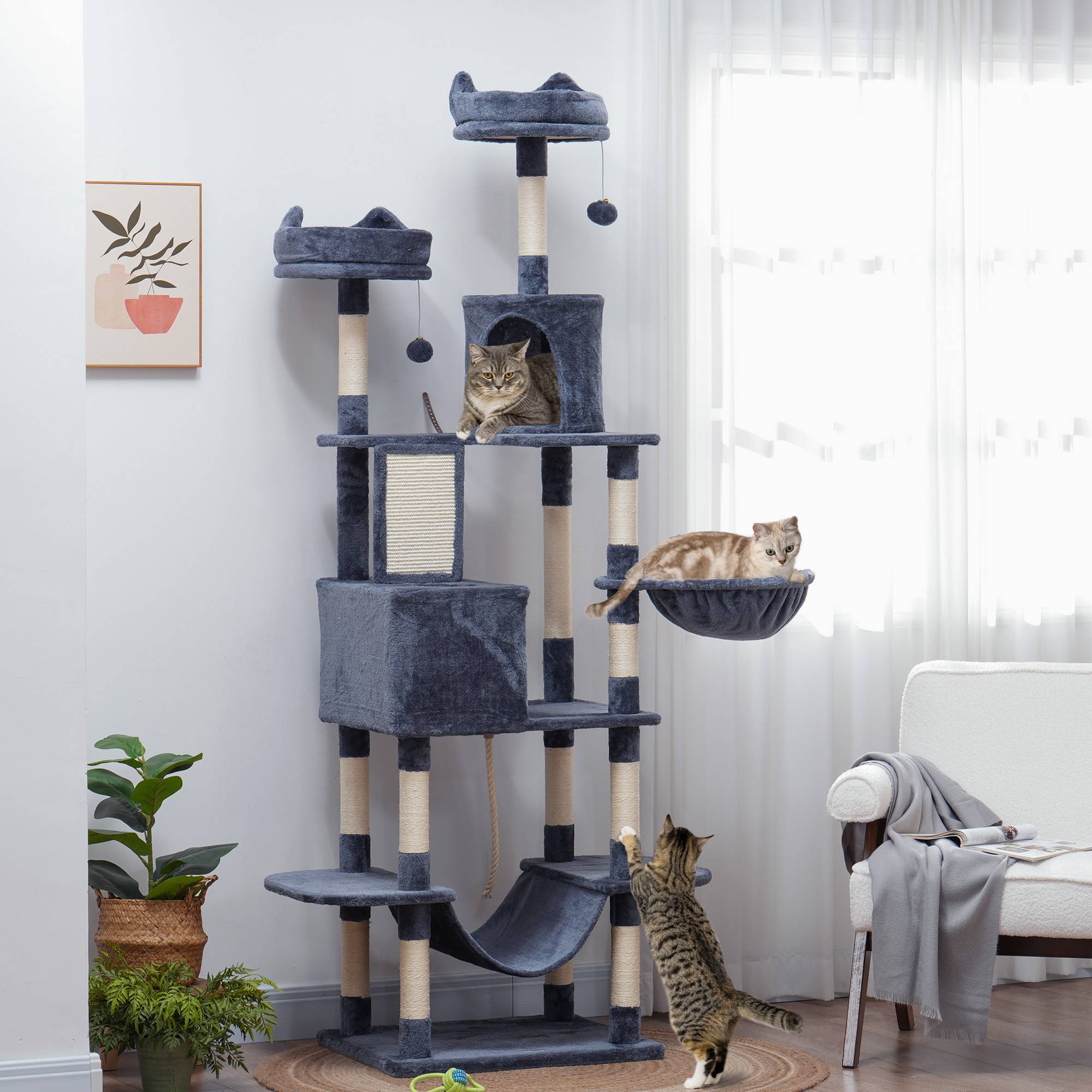 Grand arbre à chat Sisal grands chats Plateformes multiples 60x50x206cm Gris foncé - ComfortXL Outdoor Living - Image 4