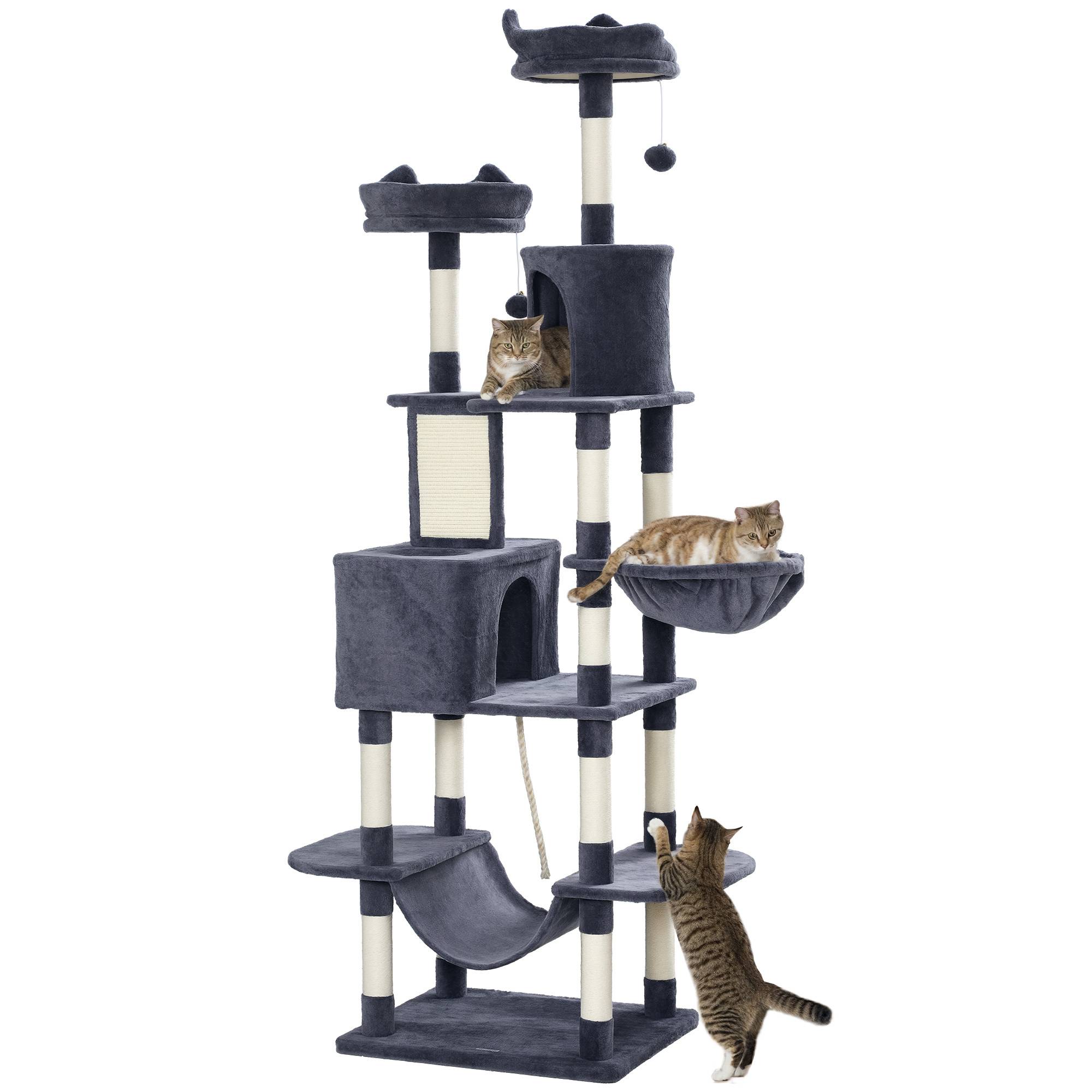 Grand arbre à chat Sisal grands chats Plateformes multiples 60x50x206cm Gris foncé - ComfortXL Outdoor Living - Image 1