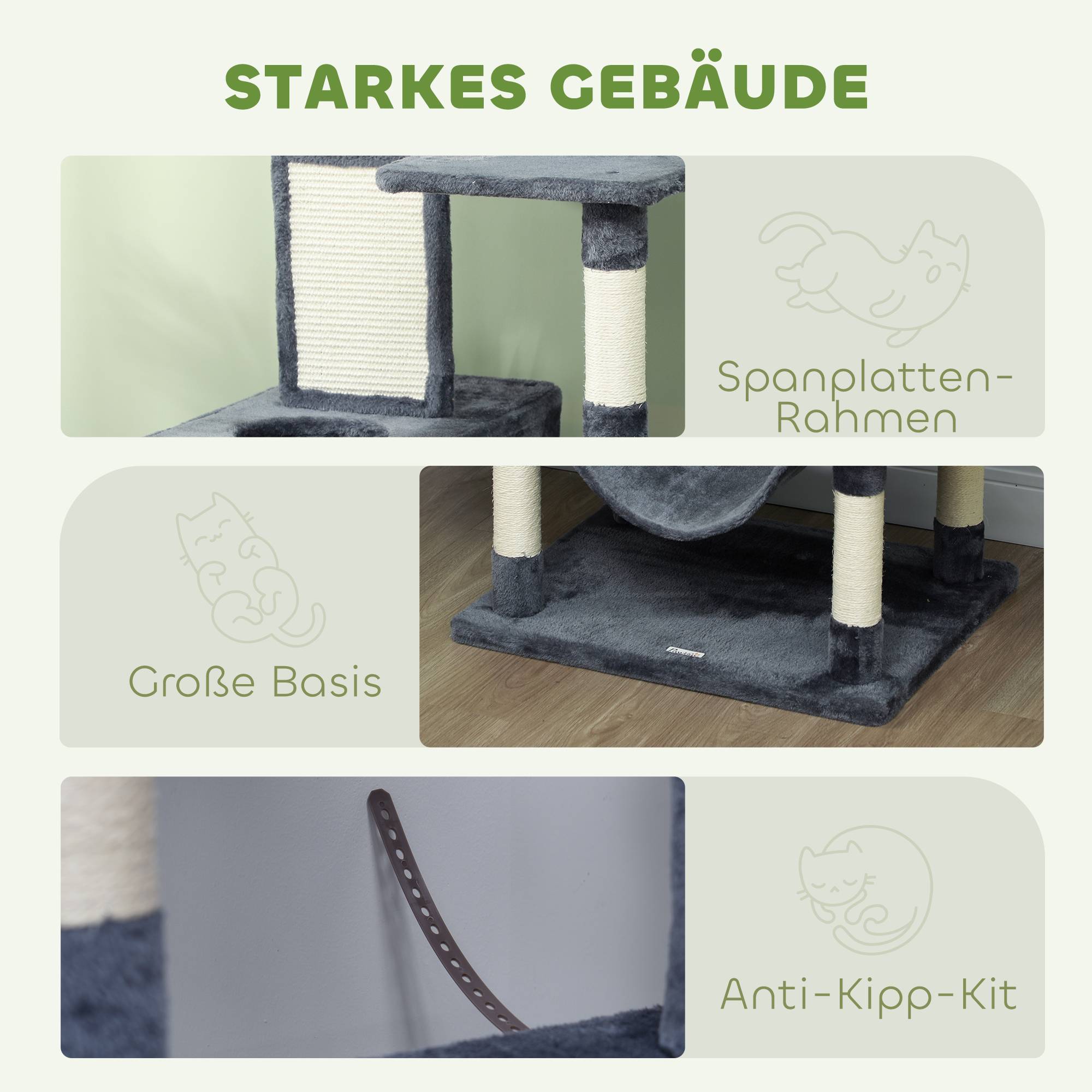 Grand arbre à chat Sisal grands chats Plateformes multiples 60x50x206cm Gris foncé - ComfortXL Outdoor Living - Image 7