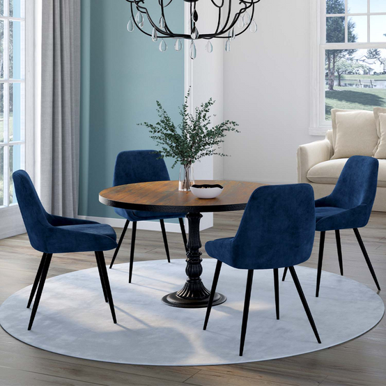 Lot de 4 chaises THALYA en velours bleu avec accoudoirs - Image 1