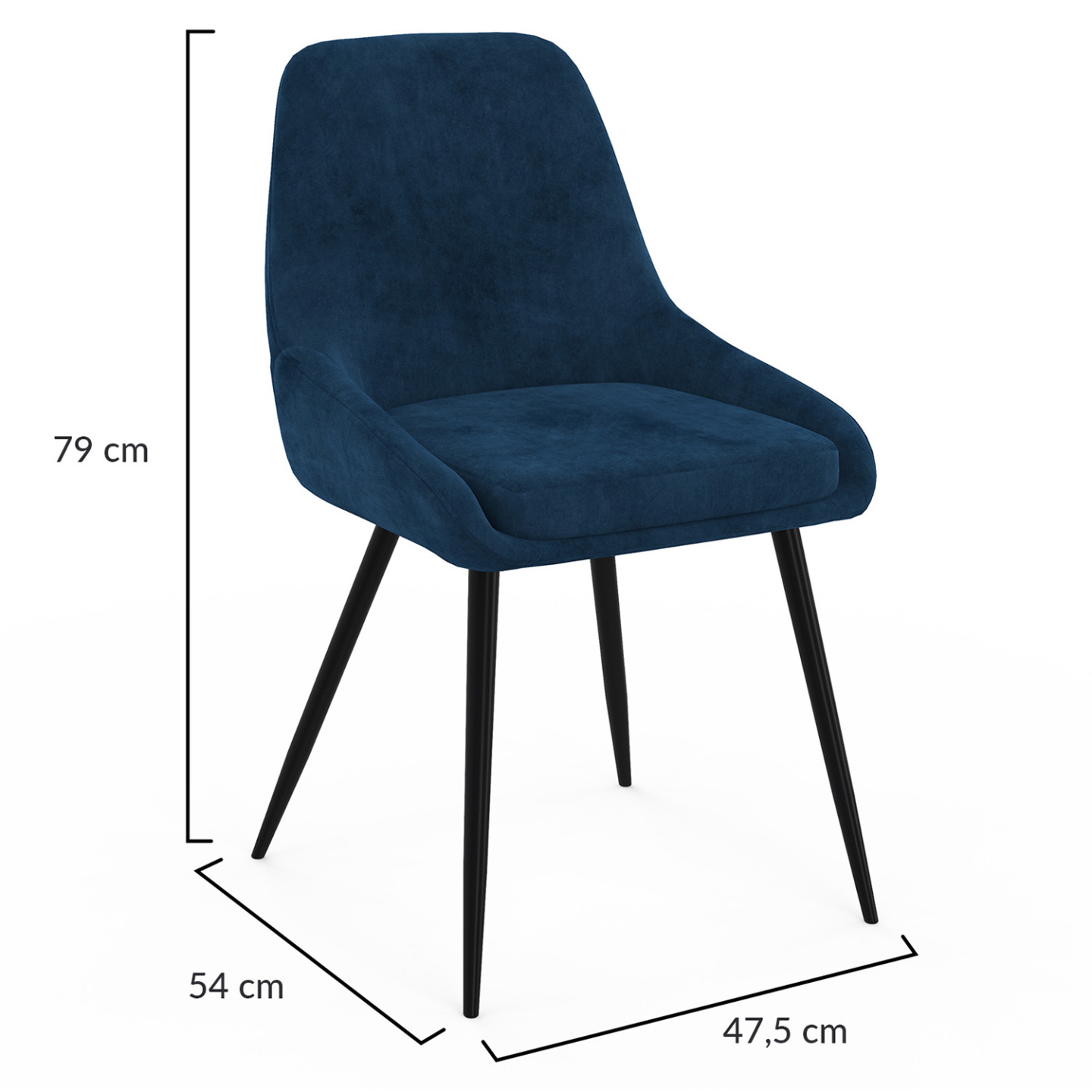Lot de 4 chaises THALYA en velours bleu avec accoudoirs - Image 6